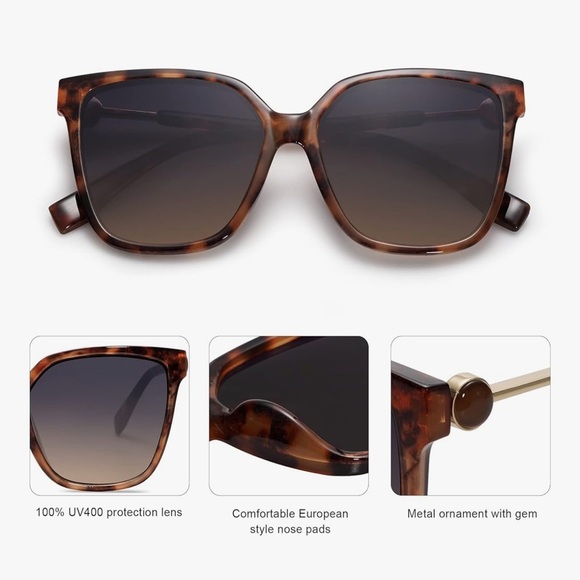 Brown Tortoise Square Sunglasses • NEW - Picture 3 of 4